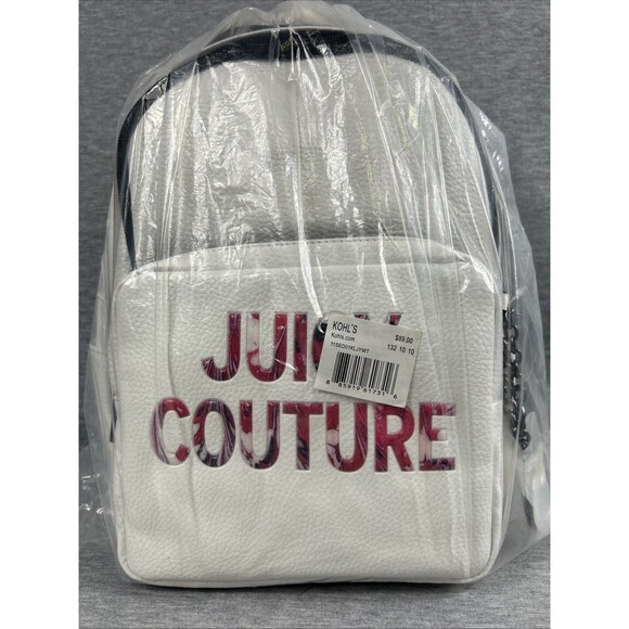 New Juicy Couture All Nighter White Charm Logo Backpack Travel Purse - Picture 13 of 13